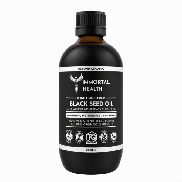 Immortal Health Beyond Organic Black Seed Oil 200ml amber glass bottle