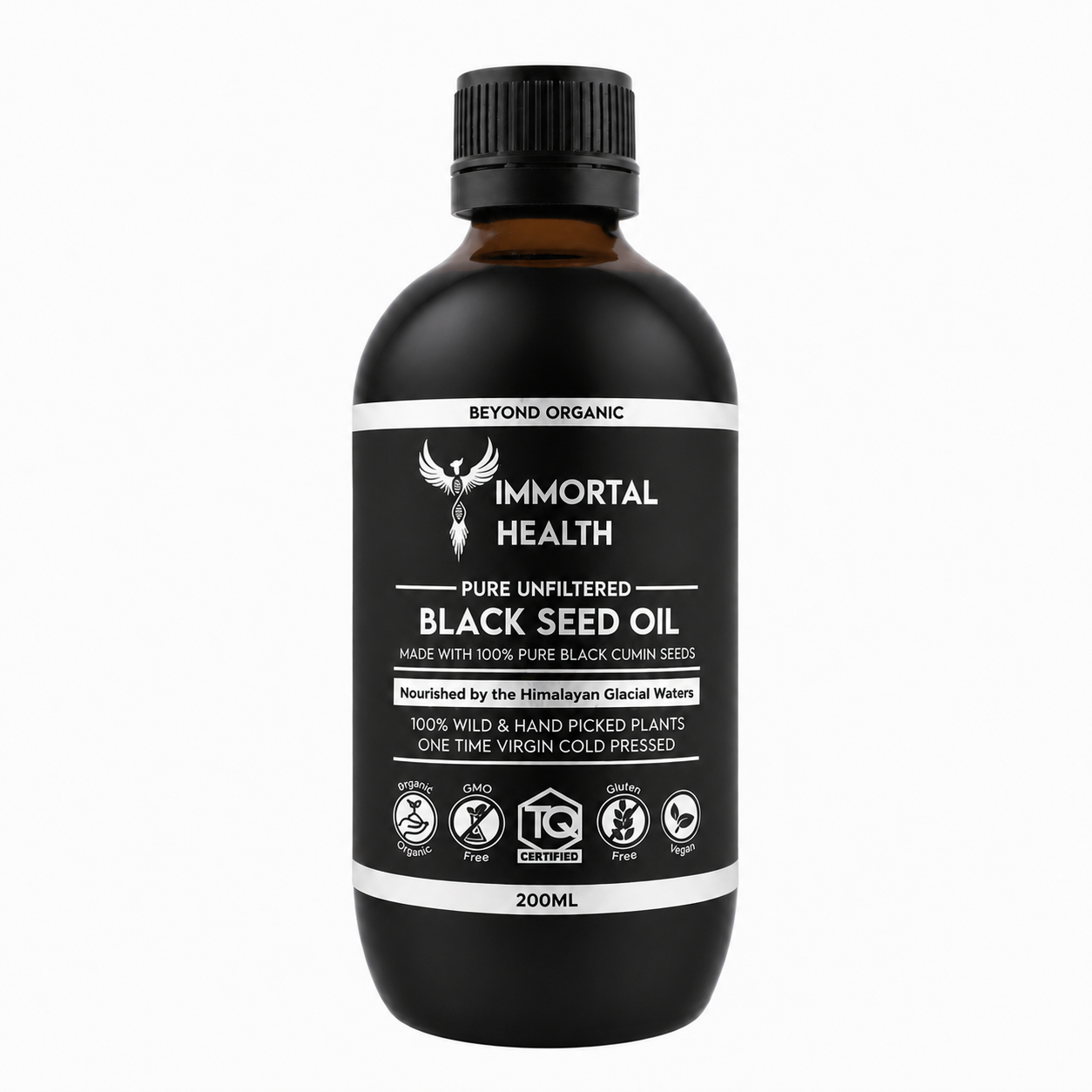 Immortal Health Beyond Organic Black Seed Oil 200ml amber glass bottle