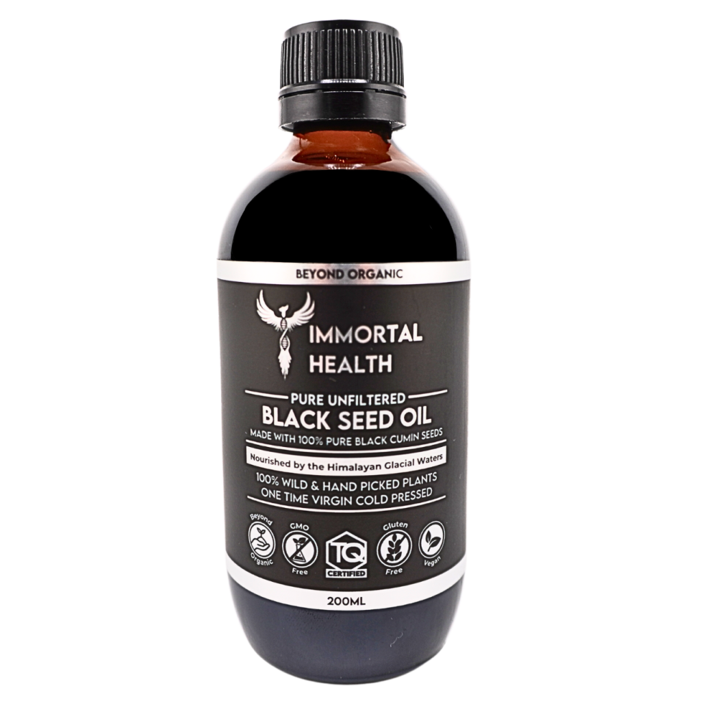 Unfiltered Beyond Organic Black Seed Oil bottled in Amber UV Glass