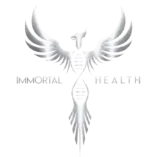 Immortal Health logo: silver phoenix with a DNA double-helix body and outstretched wings, the words 'IMMORTAL HEALTH'.