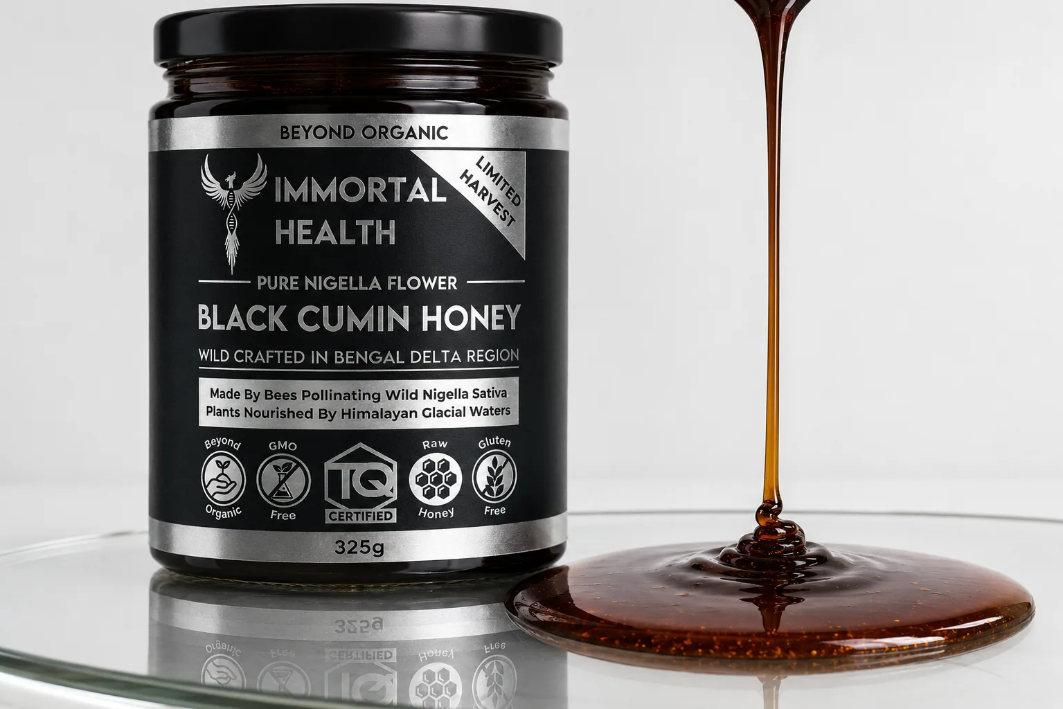 Nigella Flower Black Cumin Honey with raw honey drizzle